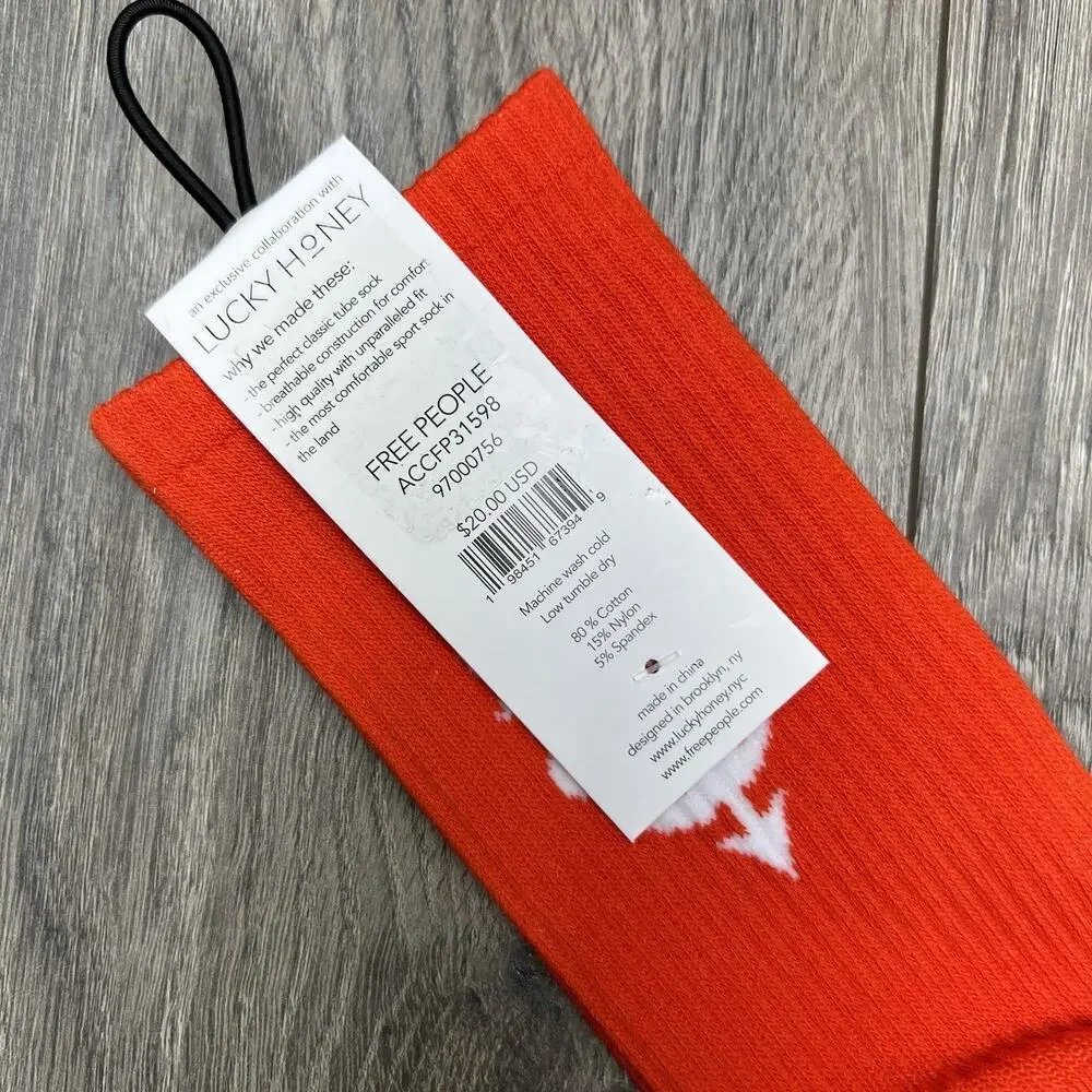2 Pack Free People Movement Logo Stripe Tube Last Lap Socks Lucky Honey